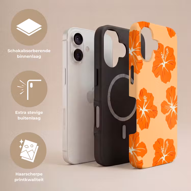 Tropisch - Hibiscus - Oranje Toughcase MagSafe Apple iPhone 17 klein 1017 -USP_Lagen_NL