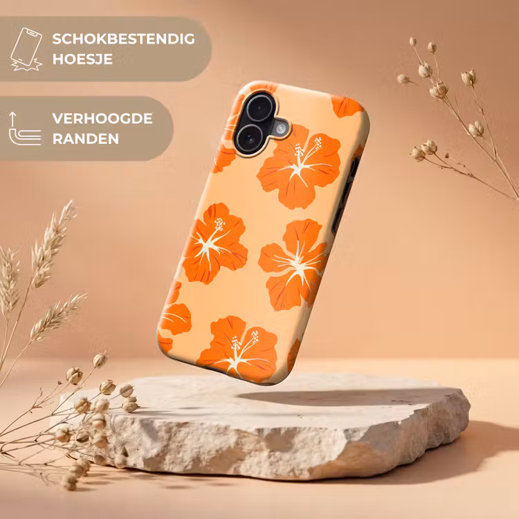 Tropisch - Hibiscus - Oranje Toughcase MagSafe Apple iPhone 17 klein 1017 -USP_RandenV_NL