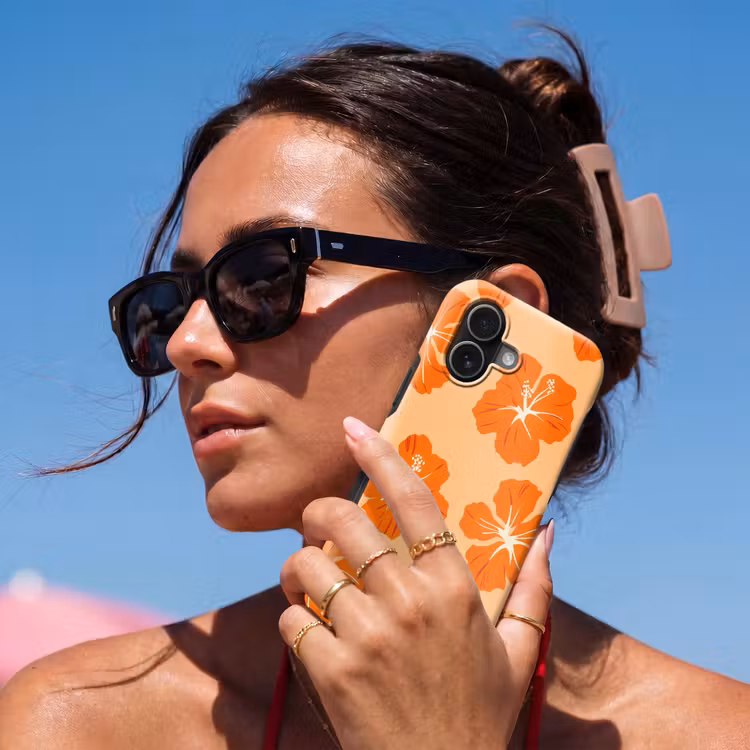 Tropisch - Hibiscus - Oranje Toughcase MagSafe Apple iPhone 17 klein 1017 -Sfeer2V
