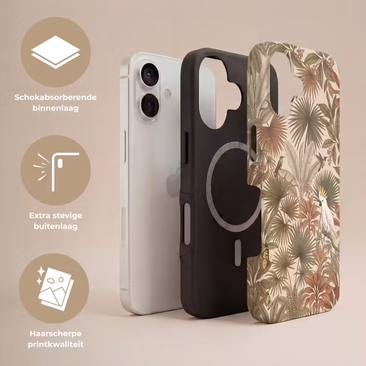Tropisch - Vogels - Beige Toughcase MagSafe Apple iPhone 17 klein -USP_Lagen_NL