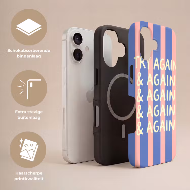 Try again - Strepen - Roze - Verticaal - Blauw Toughcase MagSafe Apple iPhone 17 klein -USP_Lagen_NL