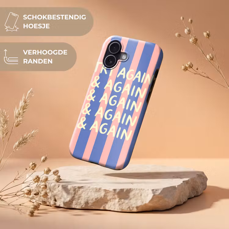 Try again - Strepen - Roze - Verticaal - Blauw Toughcase MagSafe Apple iPhone 17 klein -USP_RandenV_NL