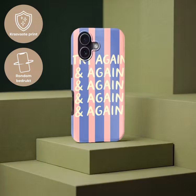 Try again - Strepen - Roze - Verticaal - Blauw Toughcase MagSafe Apple iPhone 17 klein -USP_PrintM_NL