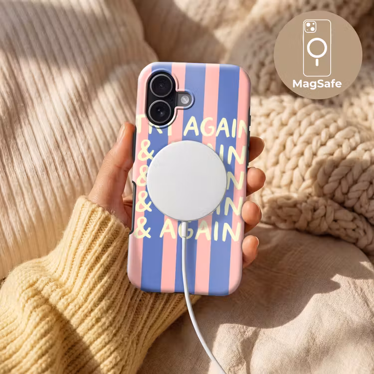 Try again - Strepen - Roze - Verticaal - Blauw Toughcase MagSafe Apple iPhone 17 klein -USP_MagsafeV