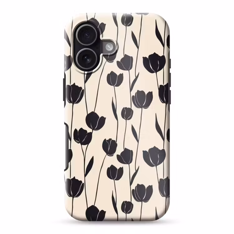 Tulpen - Patroon - Zwart Toughcase MagSafe Apple iPhone 17 klein 1017 -3d