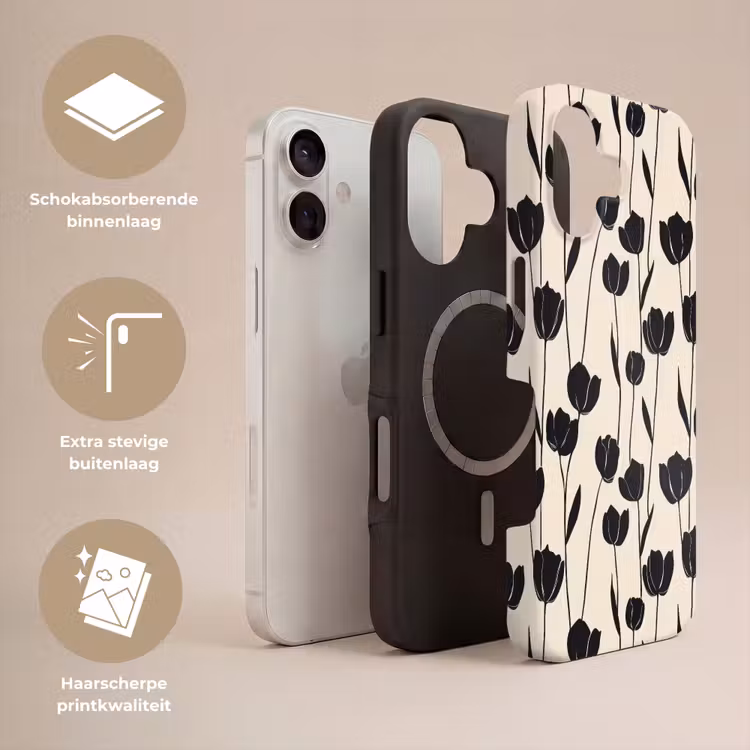 Tulpen - Patroon - Zwart Toughcase MagSafe Apple iPhone 17 klein 1017 -USP_Lagen_NL