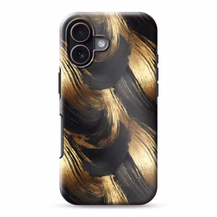 Verfstreken - Abstract - Goud - Zwart Toughcase MagSafe Apple iPhone 17 klein 1017 -3d