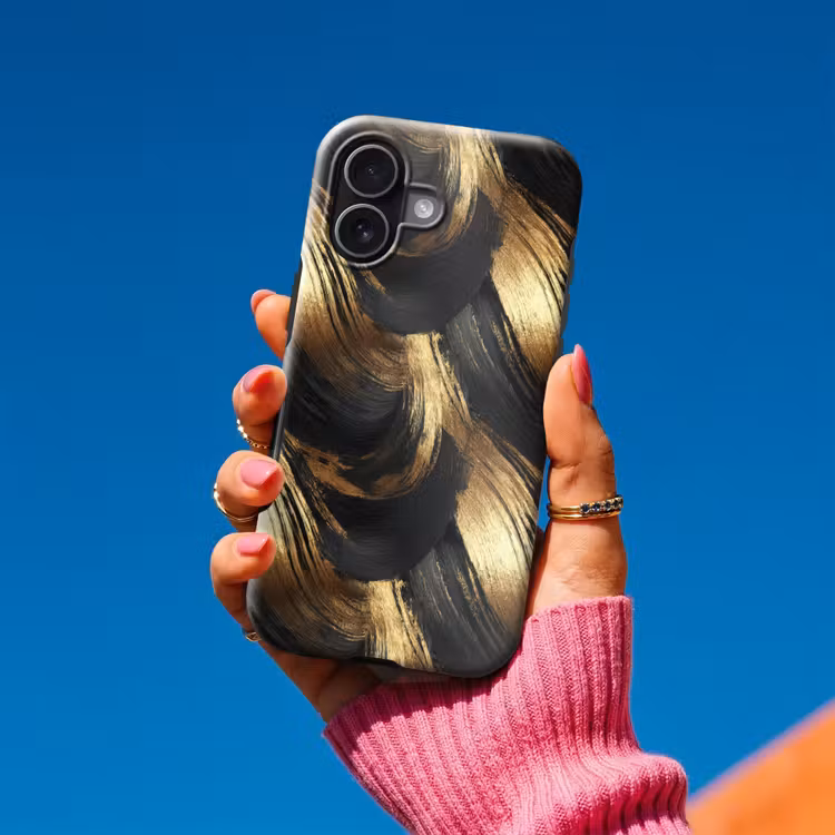 Verfstreken - Abstract - Goud - Zwart Toughcase MagSafe Apple iPhone 17 klein 1017 -Sfeer1V