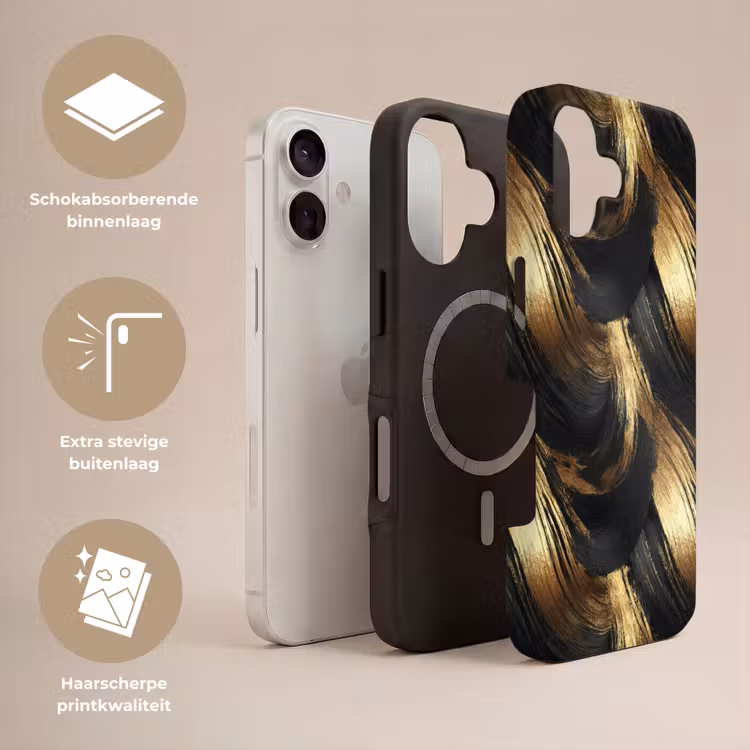 Verfstreken - Abstract - Goud - Zwart Toughcase MagSafe Apple iPhone 17 klein 1017 -USP_Lagen_NL