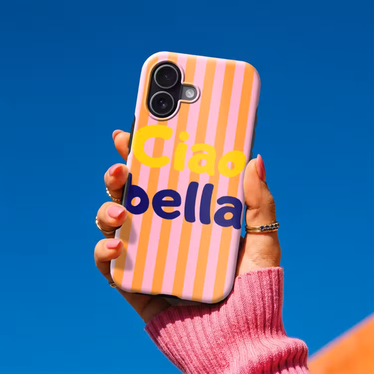 Verticaal - Strepen - Oranje - Ciao bella Toughcase MagSafe Apple iPhone 17 klein -Sfeer1V