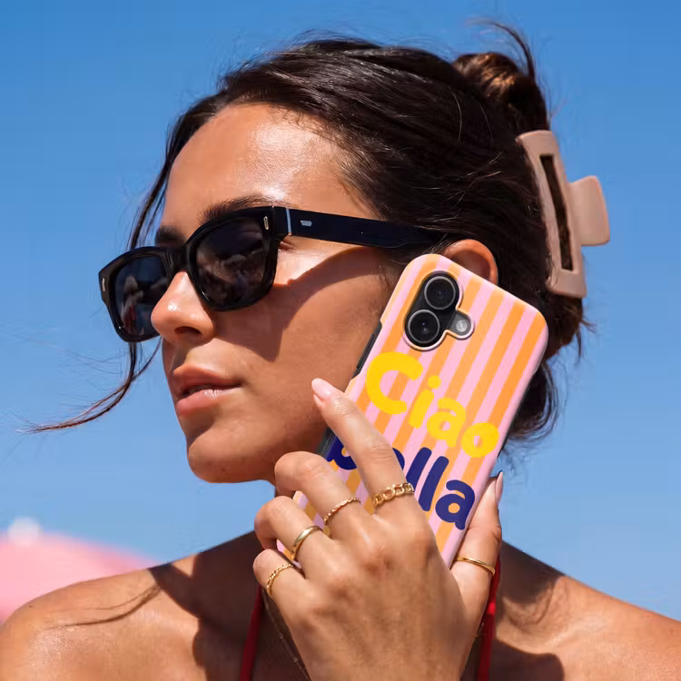 Verticaal - Strepen - Oranje - Ciao bella Toughcase MagSafe Apple iPhone 17 klein -Sfeer2V