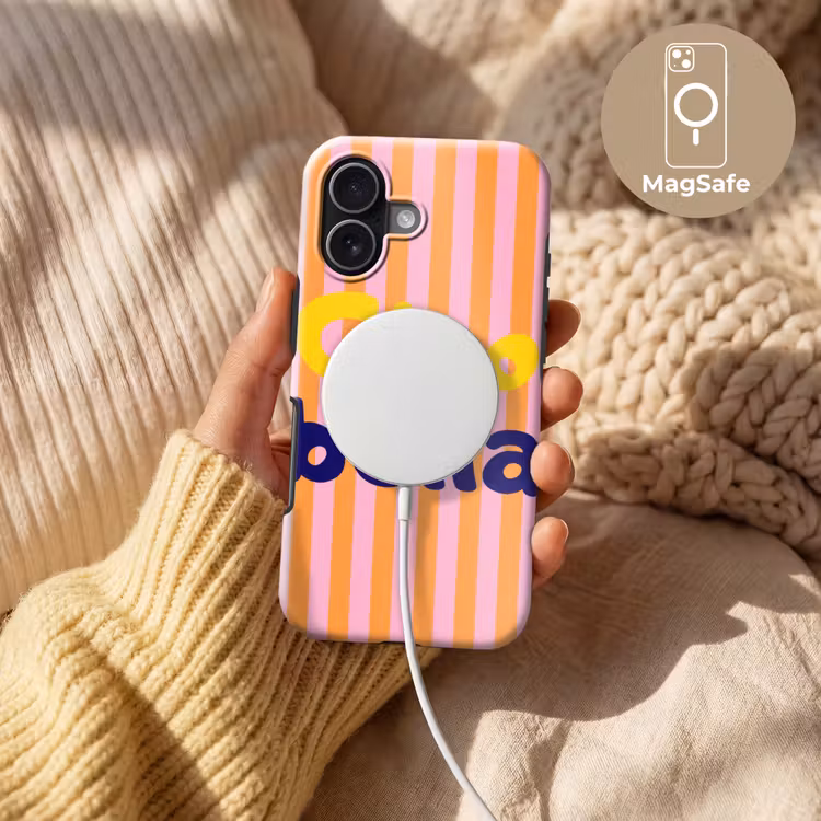 Verticaal - Strepen - Oranje - Ciao bella Toughcase MagSafe Apple iPhone 17 klein -USP_MagsafeV