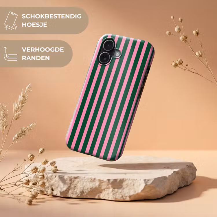 Verticale strepen - Groen - Roze Toughcase MagSafe Apple iPhone 17 klein 1017 -USP_RandenV_NL