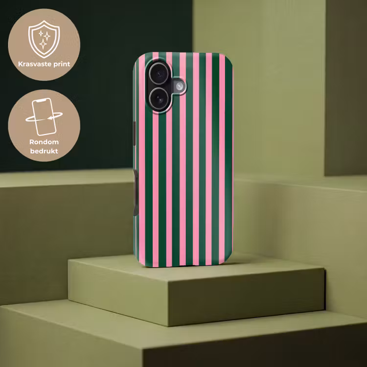 Verticale strepen - Groen - Roze Toughcase MagSafe Apple iPhone 17 klein 1017 -USP_PrintM_NL