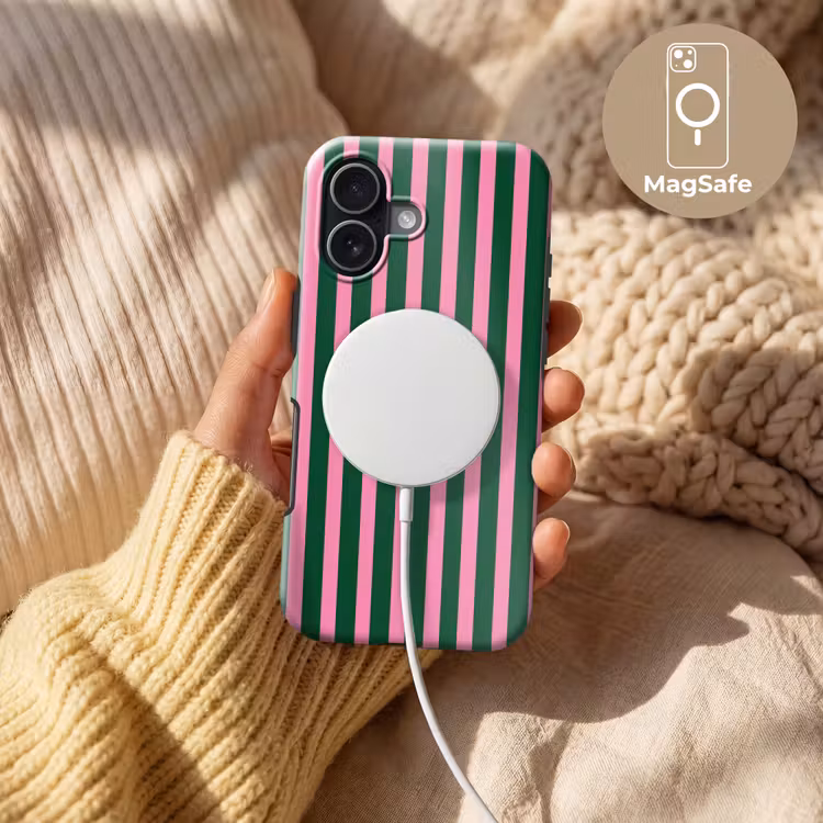 Verticale strepen - Groen - Roze Toughcase MagSafe Apple iPhone 17 klein 1017 -USP_MagsafeV