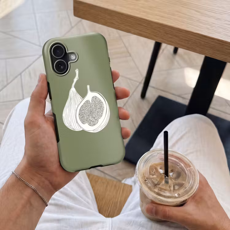 Vijgen - Minimalistisch - Getekend - Mosgroen Toughcase MagSafe Apple iPhone 17 klein -Sfeer1M