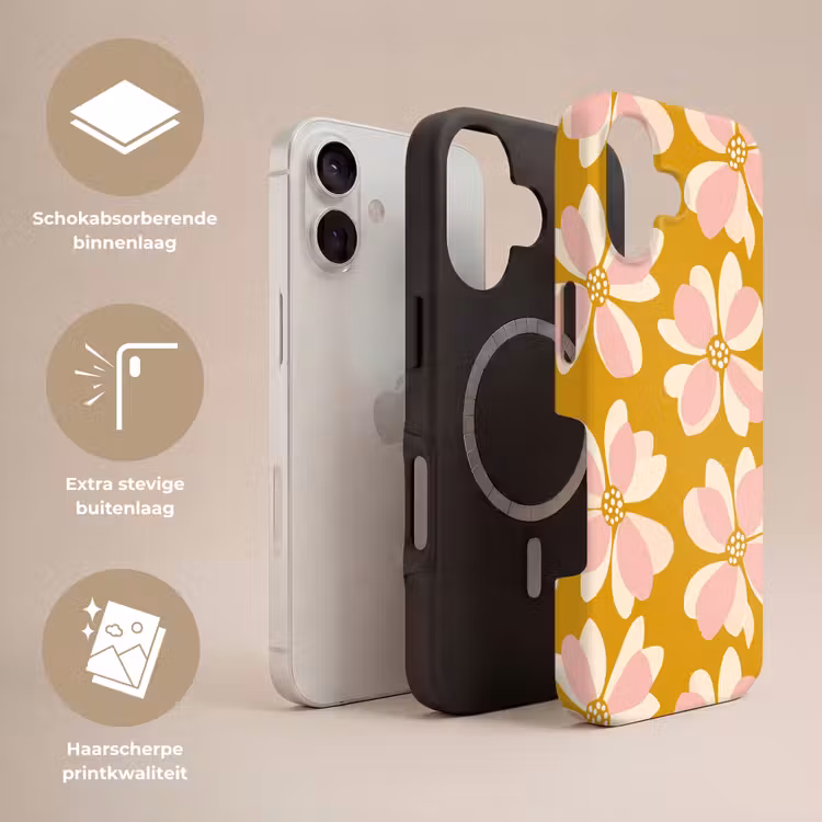 Vintage - Bloemen - Okergeel Toughcase MagSafe Apple iPhone 17 klein 1017 -USP_Lagen_NL