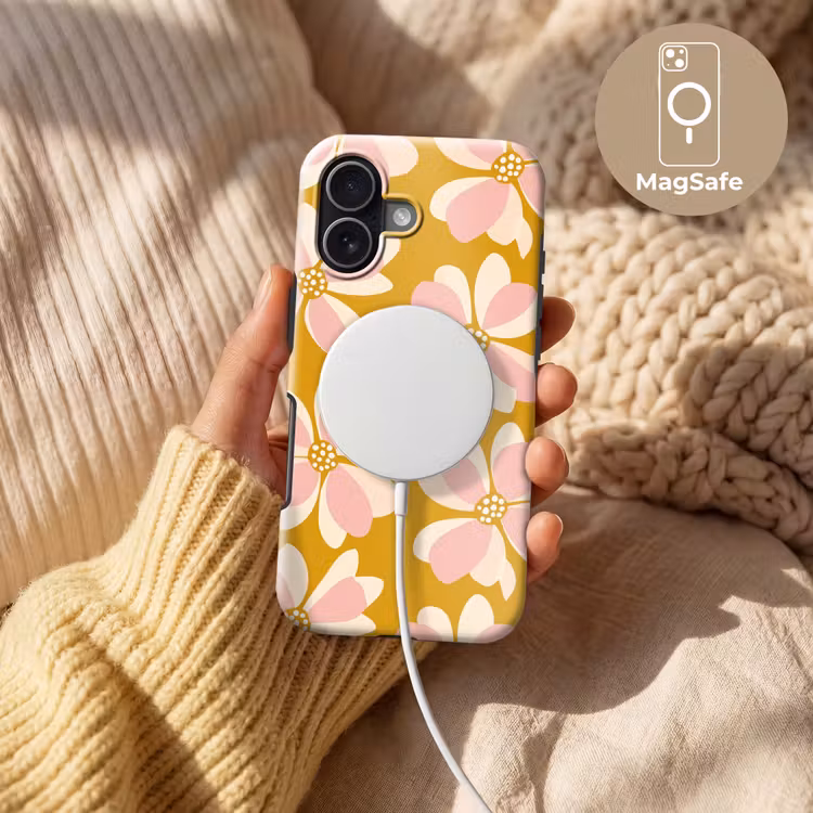 Vintage - Bloemen - Okergeel Toughcase MagSafe Apple iPhone 17 klein 1017 -USP_MagsafeV