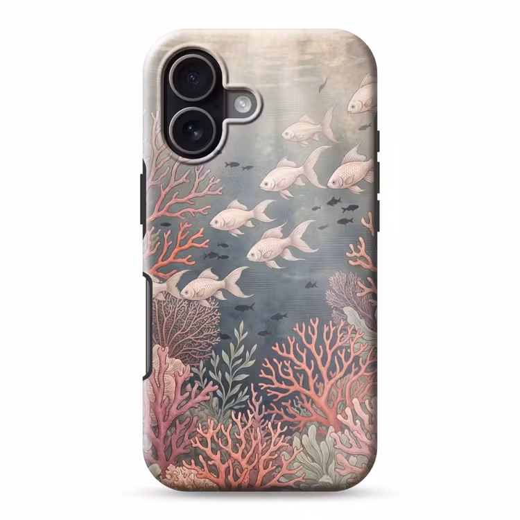 Vis - Koraal - Onderwater - Illustratie - Vintage Toughcase MagSafe Apple iPhone 17 klein -3d