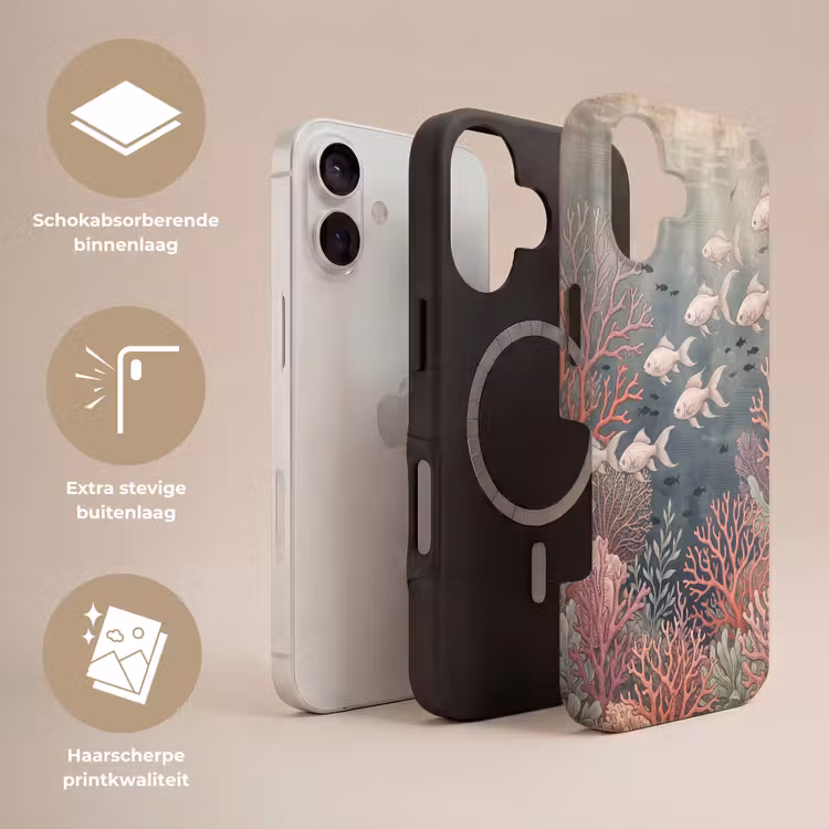 Vis - Koraal - Onderwater - Illustratie - Vintage Toughcase MagSafe Apple iPhone 17 klein -USP_Lagen_NL