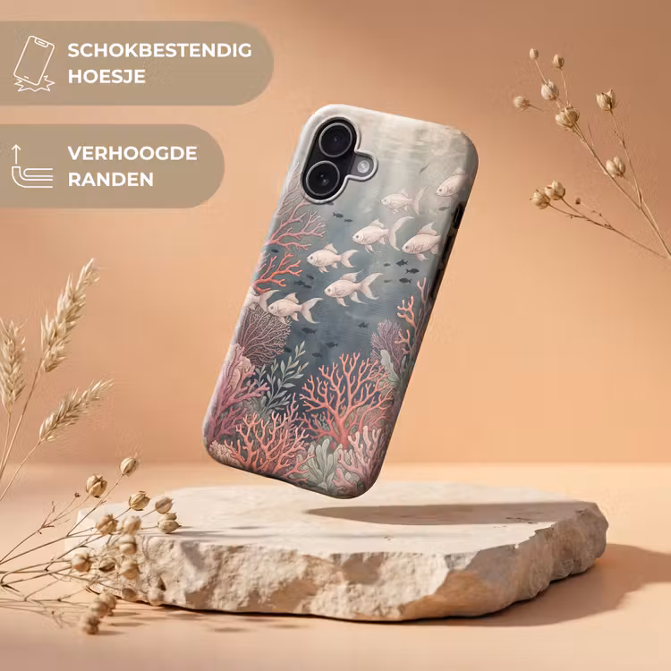 Vis - Koraal - Onderwater - Illustratie - Vintage Toughcase MagSafe Apple iPhone 17 klein -USP_RandenV_NL