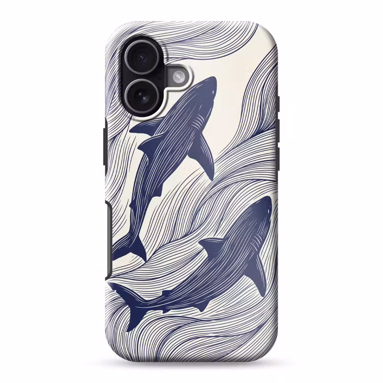 Vis - Oceaan - Lijntekening - Blauw - Dieren Toughcase MagSafe Apple iPhone 17 klein -3d