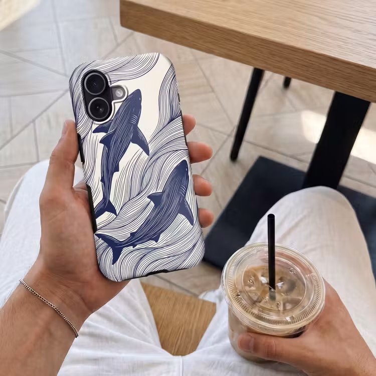 Vis - Oceaan - Lijntekening - Blauw - Dieren Toughcase MagSafe Apple iPhone 17 klein -Sfeer1M