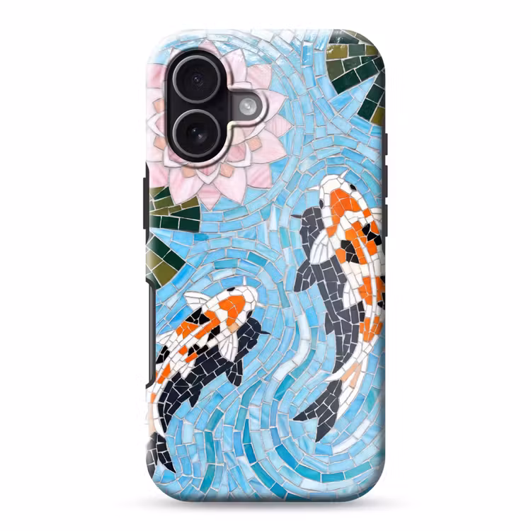 Vis - Water - Natuur - Mozaïek - Blauw Toughcase MagSafe Apple iPhone 17 klein -3d