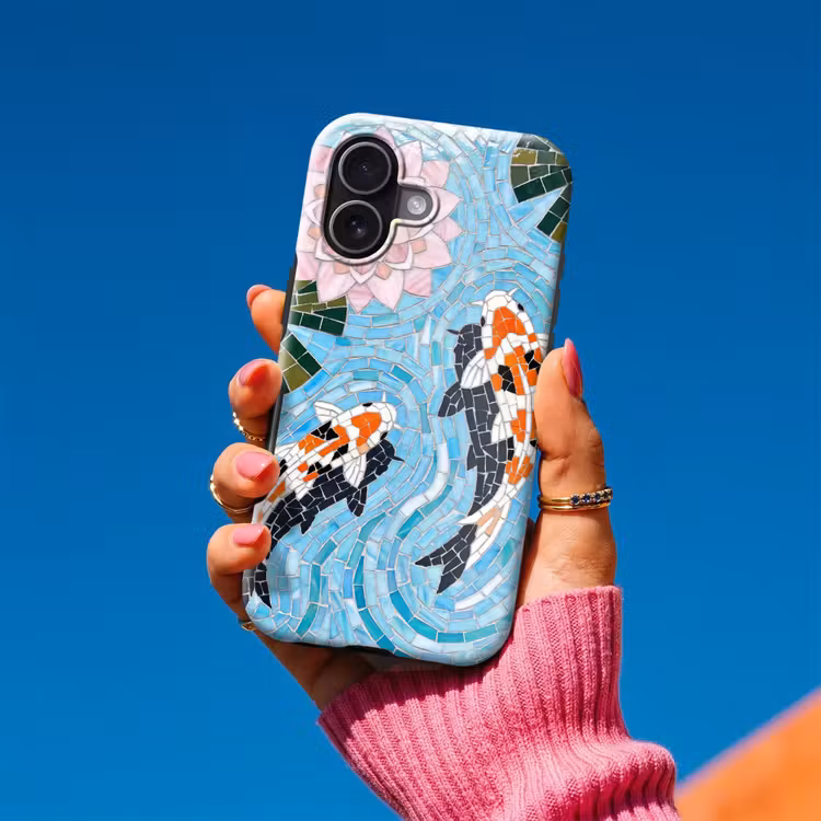 Vis - Water - Natuur - Mozaïek - Blauw Toughcase MagSafe Apple iPhone 17 klein -Sfeer1V