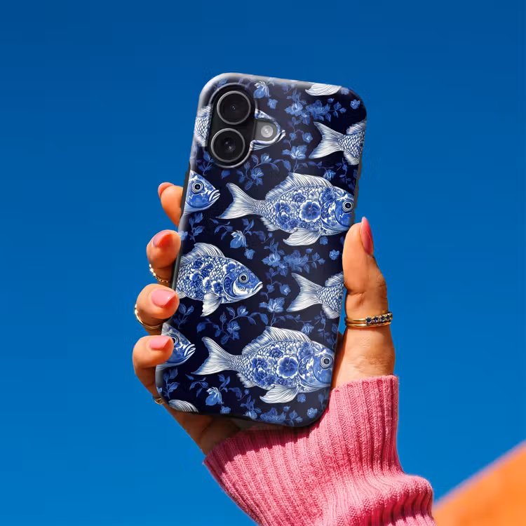 Vissen - Bloemen - Blauw Toughcase MagSafe Apple iPhone 17 klein 1017 -Sfeer1V