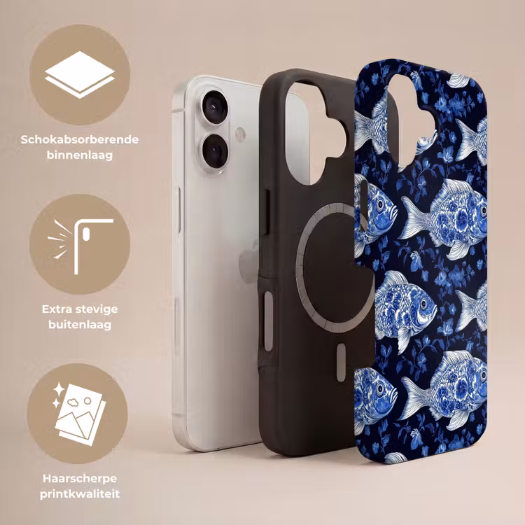Vissen - Bloemen - Blauw Toughcase MagSafe Apple iPhone 17 klein 1017 -USP_Lagen_NL