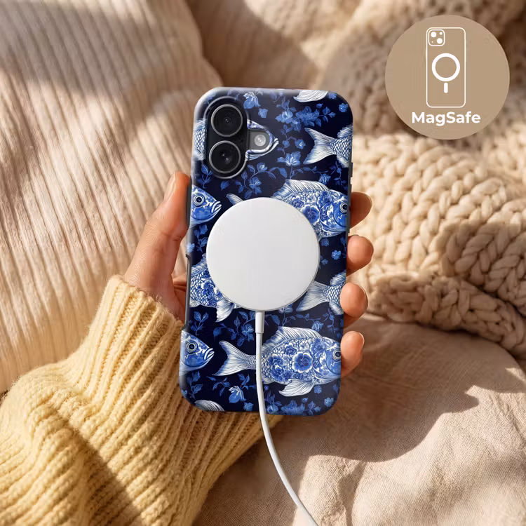 Vissen - Bloemen - Blauw Toughcase MagSafe Apple iPhone 17 klein 1017 -USP_MagsafeV