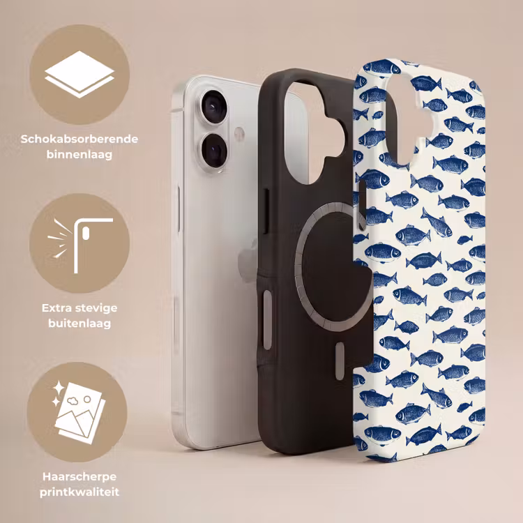 Vissen - Patroon - Blauw - Wit Toughcase MagSafe Apple iPhone 17 klein 1017 -USP_Lagen_NL