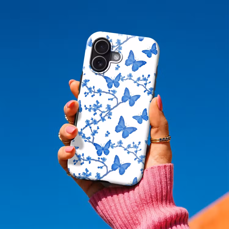 Vlinder - Bloemen - Blauw Toughcase MagSafe Apple iPhone 17 klein 1017 -Sfeer1V