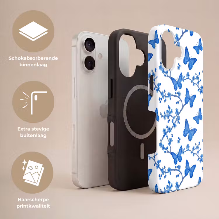 Vlinder - Bloemen - Blauw Toughcase MagSafe Apple iPhone 17 klein 1017 -USP_Lagen_NL