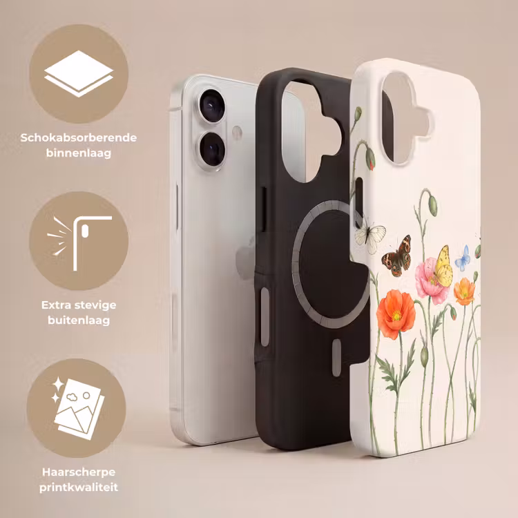 Vlinders - Klaprozen - Illustratie - Kleurrijk Toughcase MagSafe Apple iPhone 17 klein -USP_Lagen_NL