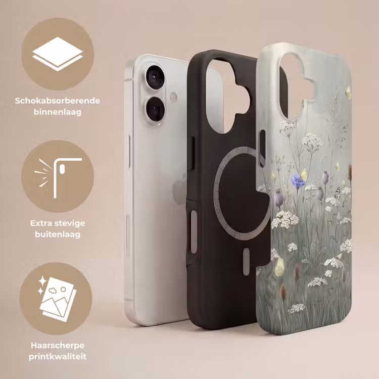 Vlinders - Wildbloemen - Illustratie - Kleurrijk Toughcase MagSafe Apple iPhone 17 klein -USP_Lagen_NL