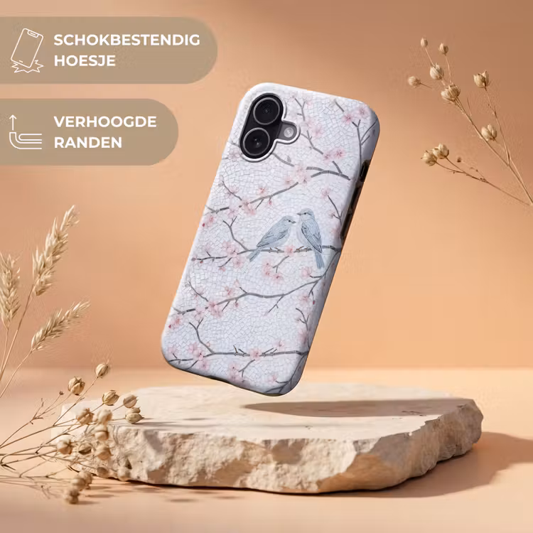 Vogel - Bloemen - Natuur - Mozaïek - Roze Toughcase MagSafe Apple iPhone 17 klein -USP_RandenV_NL