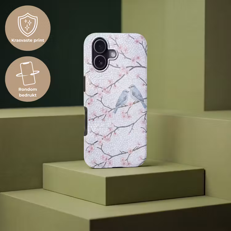 Vogel - Bloemen - Natuur - Mozaïek - Roze Toughcase MagSafe Apple iPhone 17 klein -USP_PrintM_NL