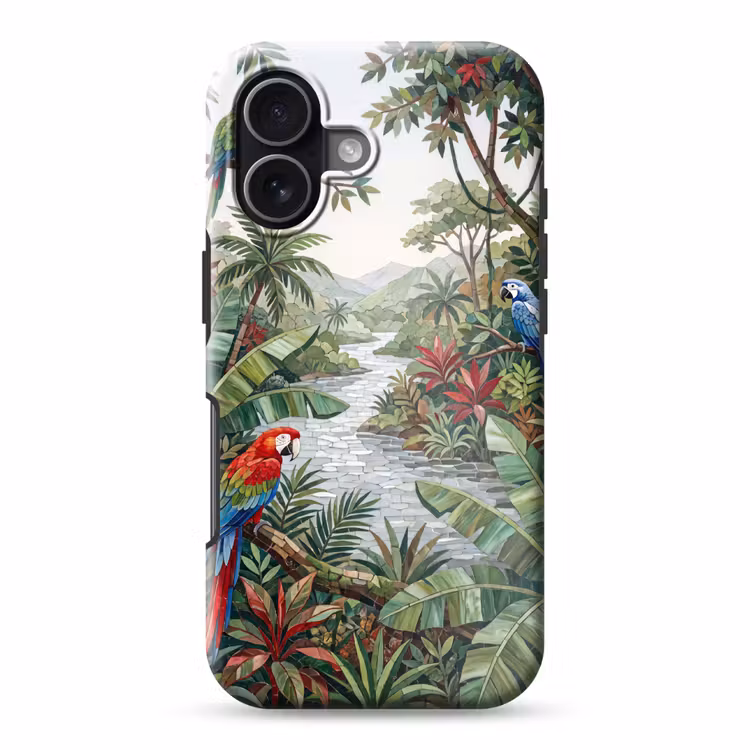 Vogel - Jungle - Natuur - Mozaïek - Groen Toughcase MagSafe Apple iPhone 17 klein -3d