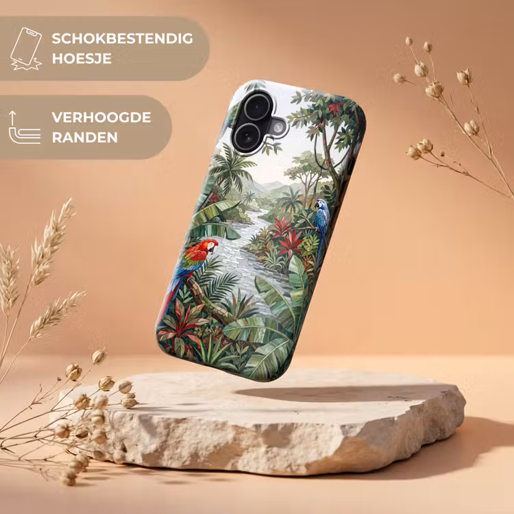 Vogel - Jungle - Natuur - Mozaïek - Groen Toughcase MagSafe Apple iPhone 17 klein -USP_RandenV_NL