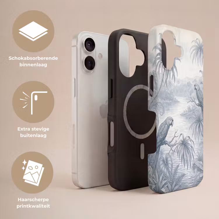 Vogel - Rivier - Tropisch - Illustratie - Blauw Toughcase MagSafe Apple iPhone 17 klein -USP_Lagen_NL