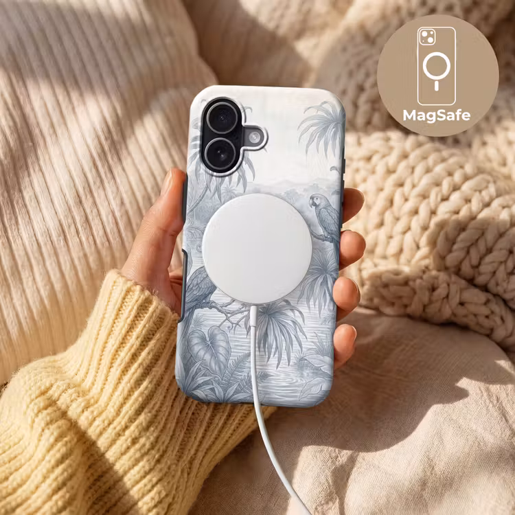 Vogel - Rivier - Tropisch - Illustratie - Blauw Toughcase MagSafe Apple iPhone 17 klein -USP_MagsafeV