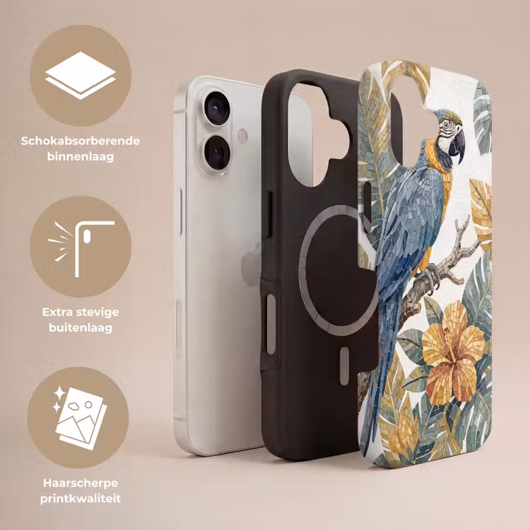 Vogel - Tak - Natuur - Mozaïek - Blauw Toughcase MagSafe Apple iPhone 17 klein -USP_Lagen_NL
