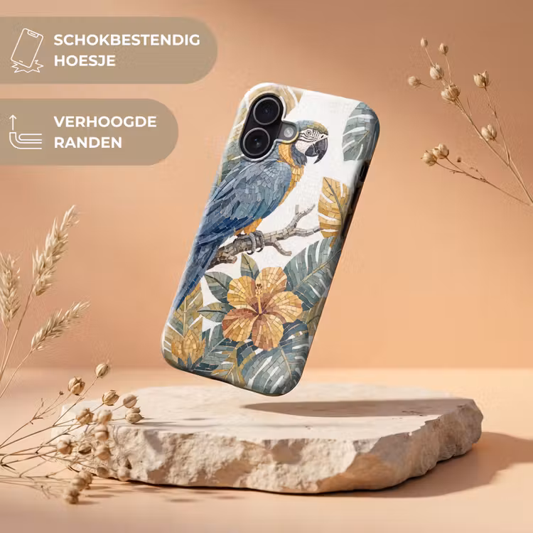Vogel - Tak - Natuur - Mozaïek - Blauw Toughcase MagSafe Apple iPhone 17 klein -USP_RandenV_NL