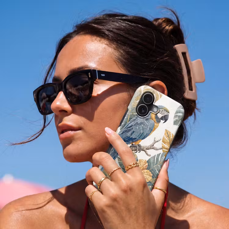 Vogel - Tak - Natuur - Mozaïek - Blauw Toughcase MagSafe Apple iPhone 17 klein -Sfeer2V
