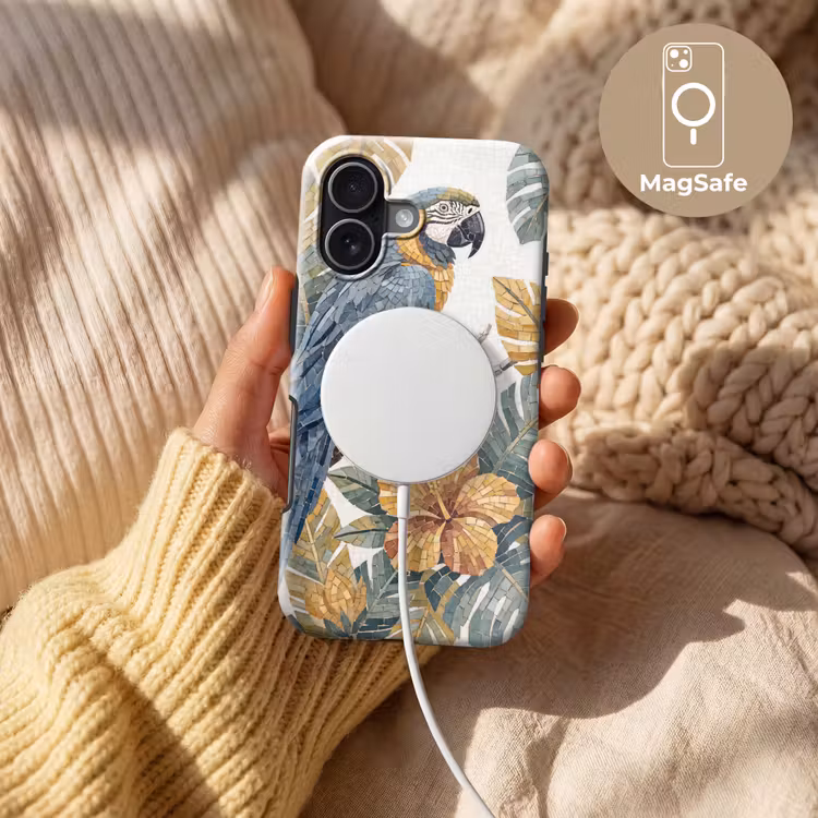 Vogel - Tak - Natuur - Mozaïek - Blauw Toughcase MagSafe Apple iPhone 17 klein -USP_MagsafeV