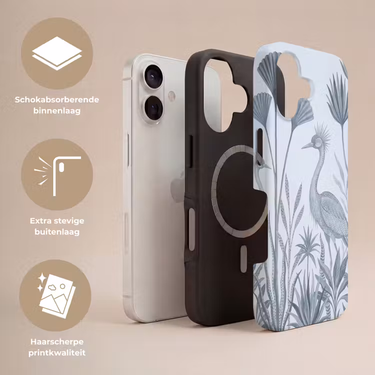 Vogel - Tropisch - Illustratie - Blauwgrijs - Natuur Toughcase MagSafe Apple iPhone 17 klein -USP_Lagen_NL