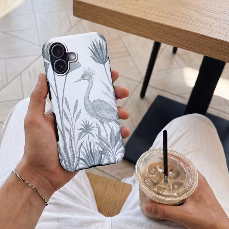 Vogel - Tropisch - Illustratie - Blauwgrijs - Natuur Toughcase MagSafe Apple iPhone 17 klein -Sfeer1M