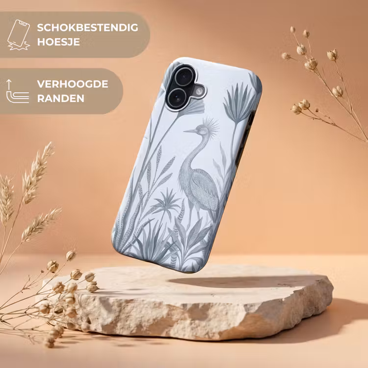Vogel - Tropisch - Illustratie - Blauwgrijs - Natuur Toughcase MagSafe Apple iPhone 17 klein -USP_RandenV_NL